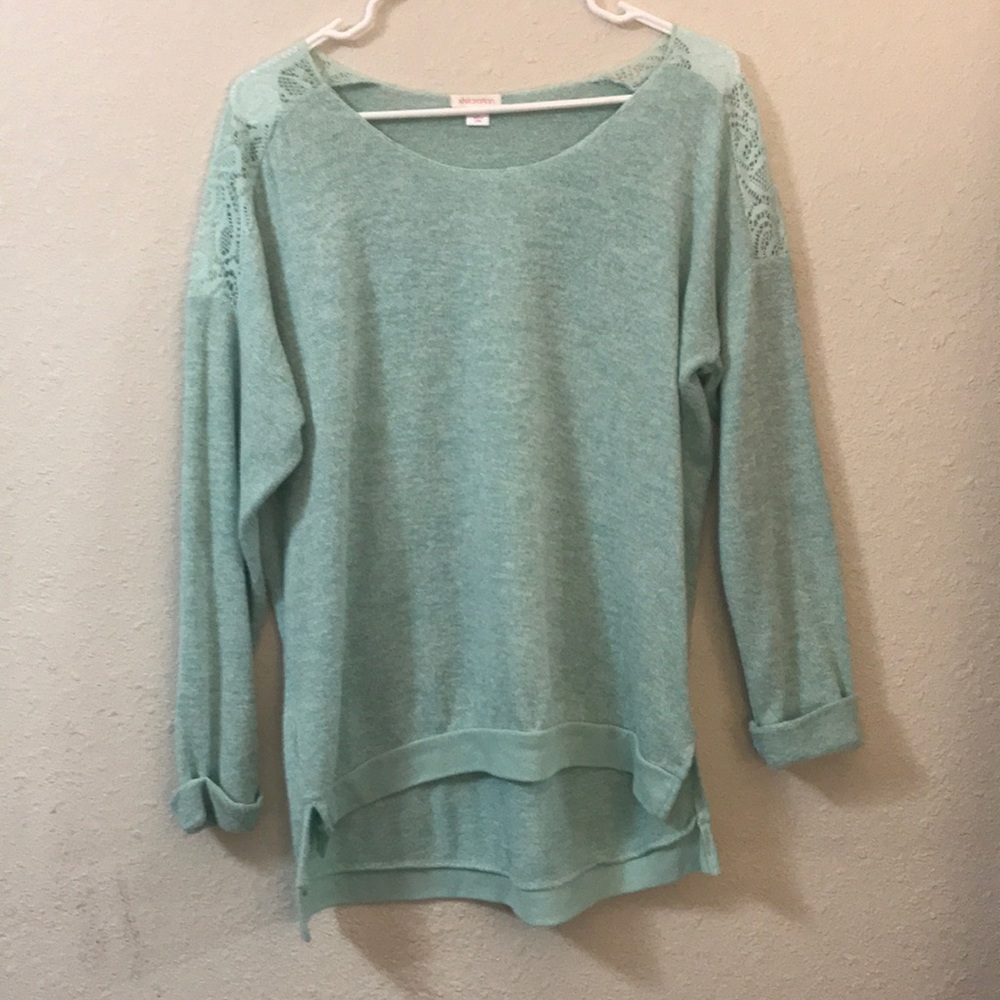 Mint Sweater with Lace Shoulders